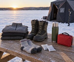 how to stay warm ice fishing all day