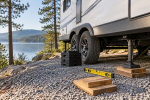 how to level an rv at a lakeside site