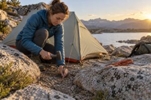 how to stake a tent in rocky ground