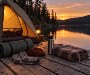 how to stay warm camping by a lake