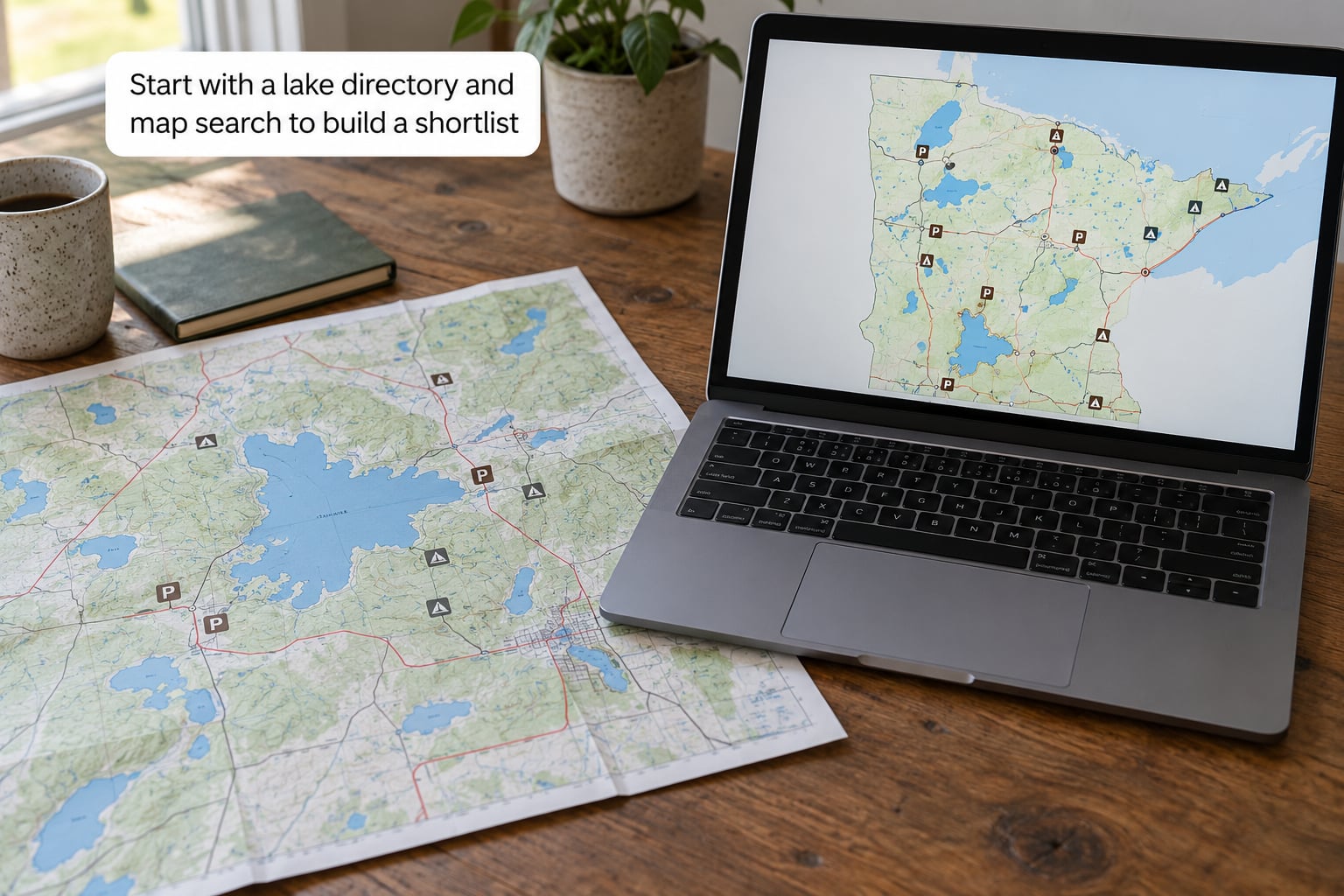 Start with a lake directory and map search to build a shortlist