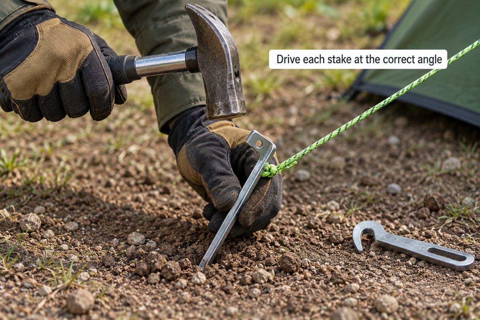 Drive each stake at the correct angle
