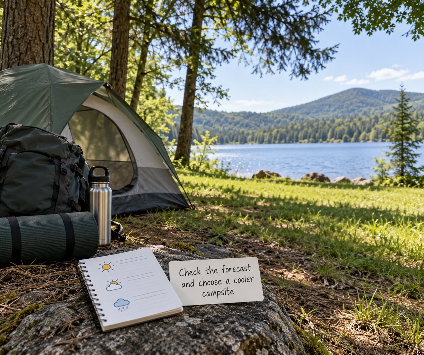 Check the forecast and choose a cooler campsite