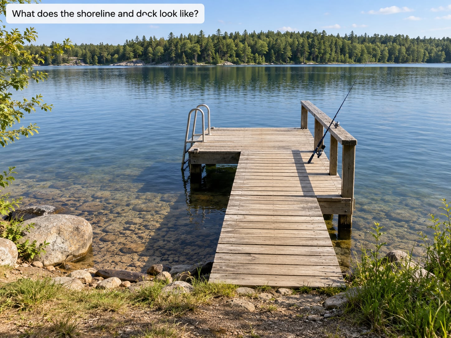 What does the shoreline and dock look like?